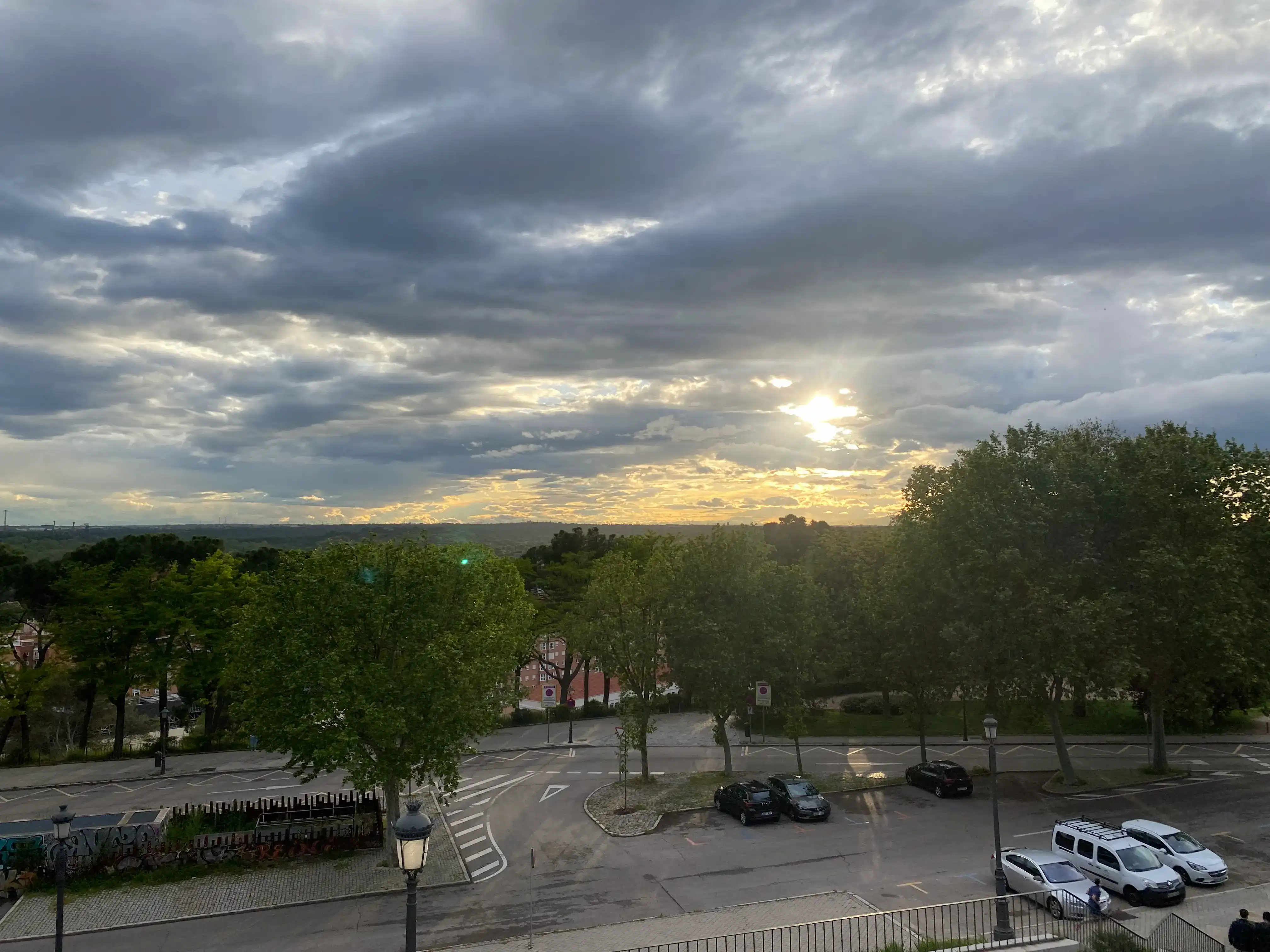 A beautiful sunset over the rooftops of Madrid